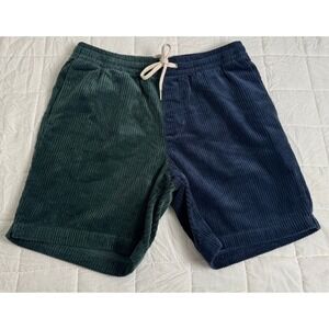 PacSun‎ Volley Shorts Small Colorblock Corduroy Green Navy Blue Drawstring